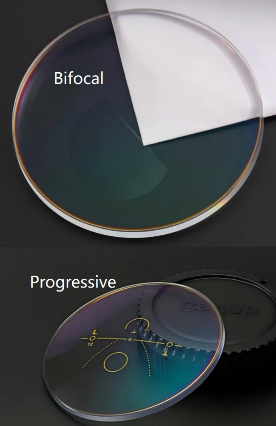 bifocal glasses versus progressive lenses showing line bifocal and no line progressive