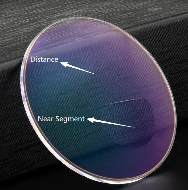 bifocal lens zones distance top and near segment bottom diagram
