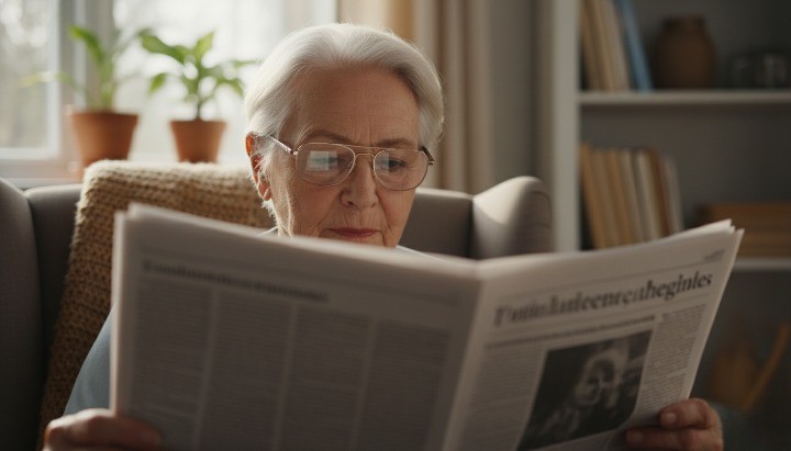 person using bifocal glasses reading through near segment for presbyopia