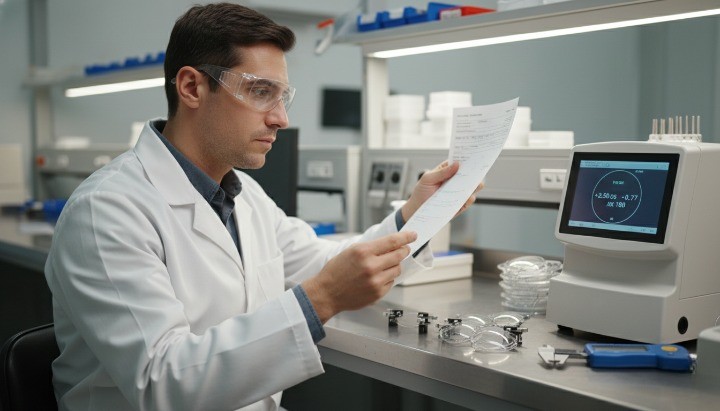 ingle vision prescription with optical lab lenses and measurement equipment