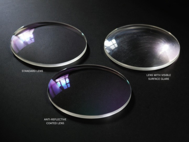 ophthalmic lens coating comparison with anti reflective lens under angled light

Image 5