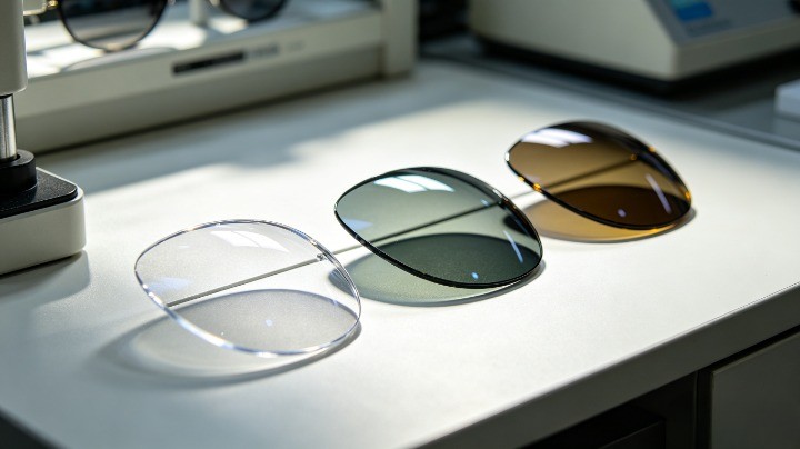 photochromic lens compared with clear lens and tinted sunglass lens