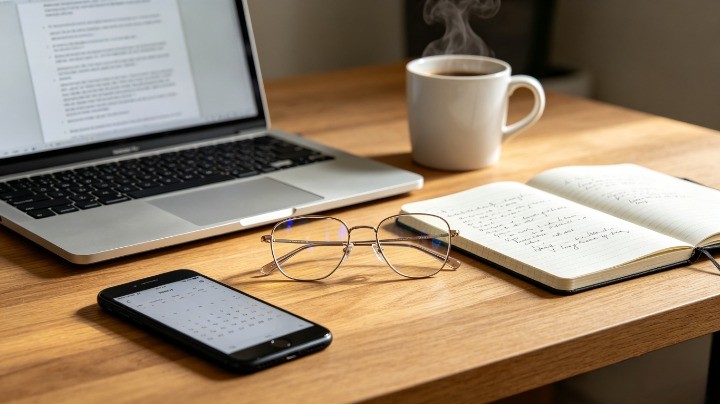 progressive lenses for daily life with laptop phone and reading materials