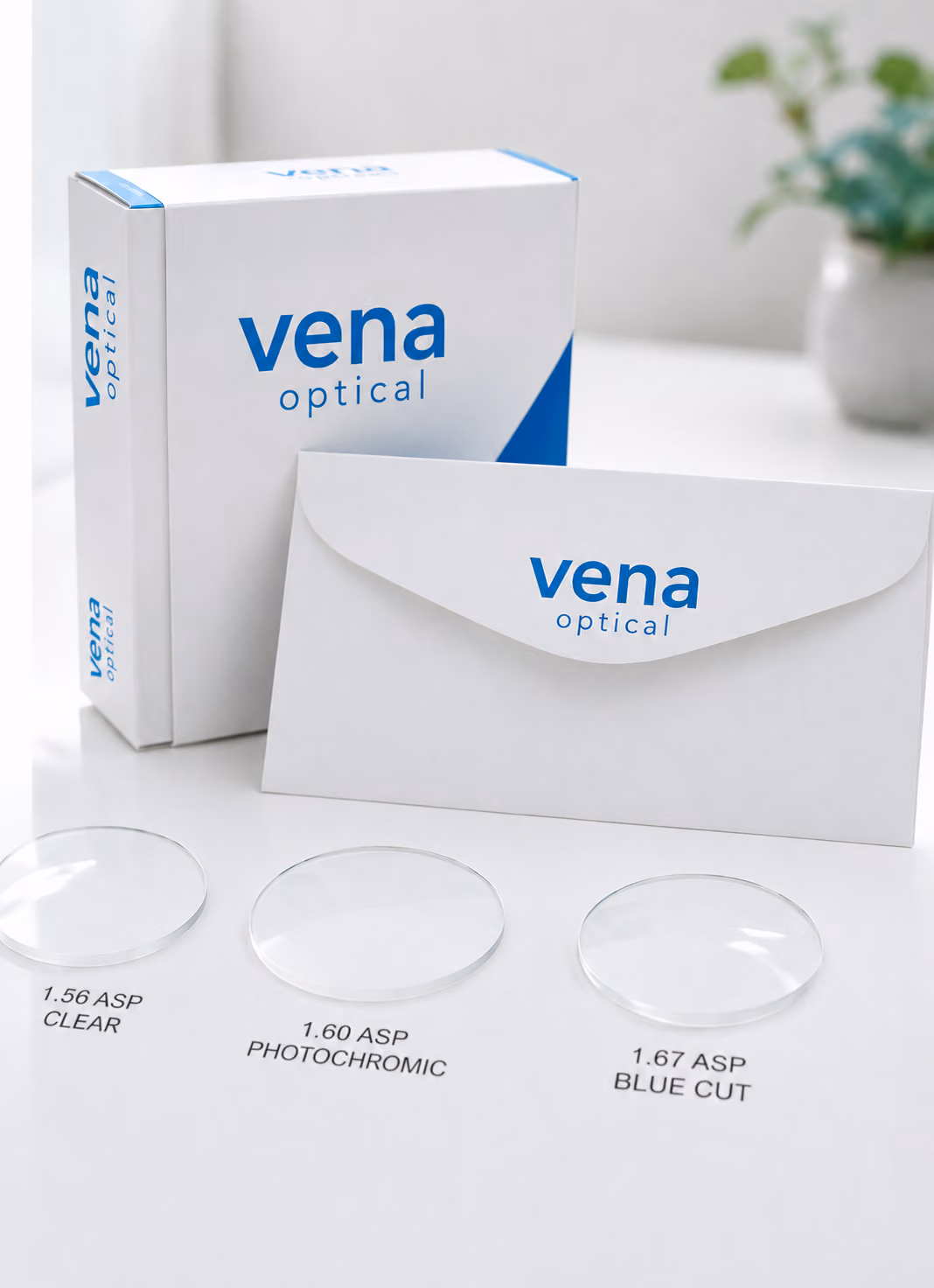 Vena Optical retail chain lens display and branded packaging