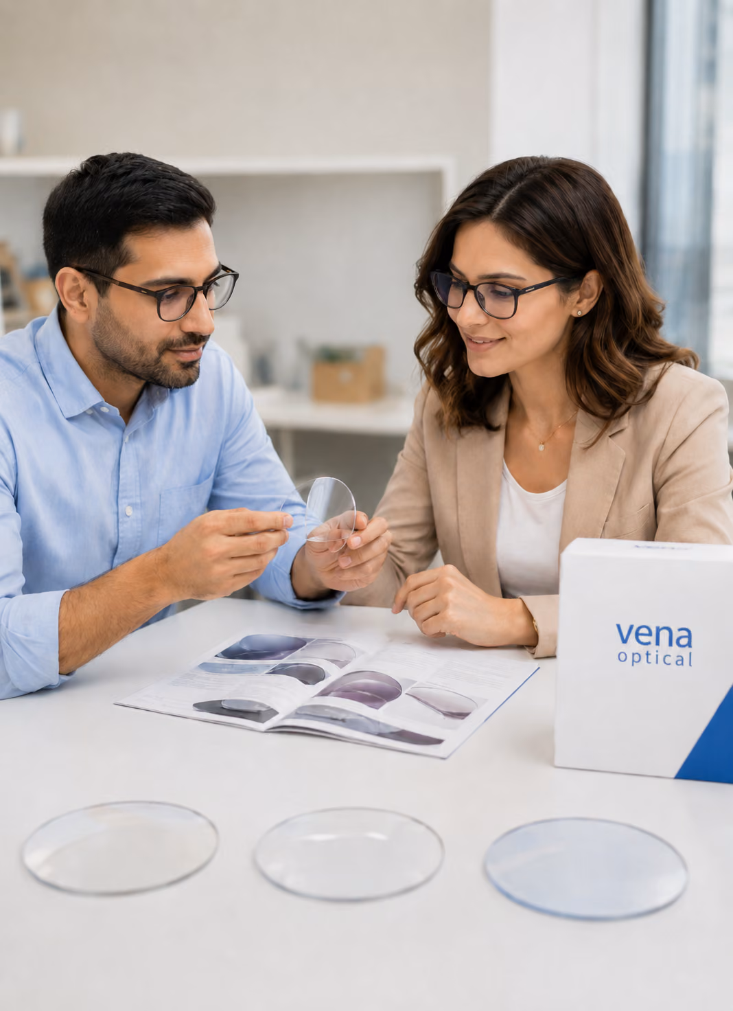 Private label optical lens project consultation with branded packaging