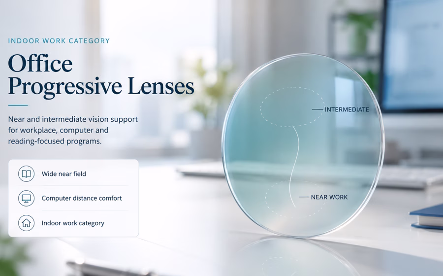 Office progressive lenses indoor work near and intermediate vision diagram
