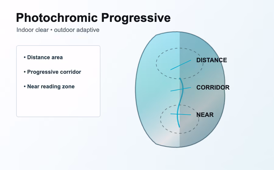 Photochromic progressive lens option for indoor and outdoor multifocal use