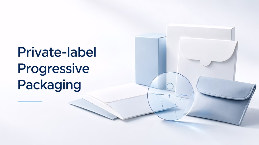 Private-label progressive lens packaging for wholesale programs