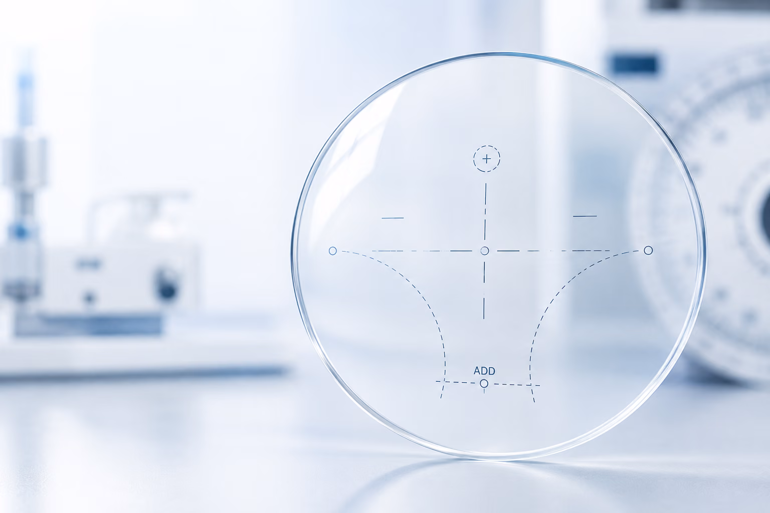Progressive lens fitting cross and ADD verification marks diagram