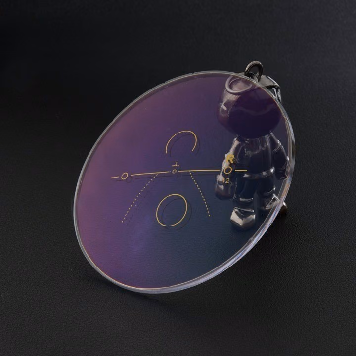 Progressive lens marking inspection with purple coated optical lens