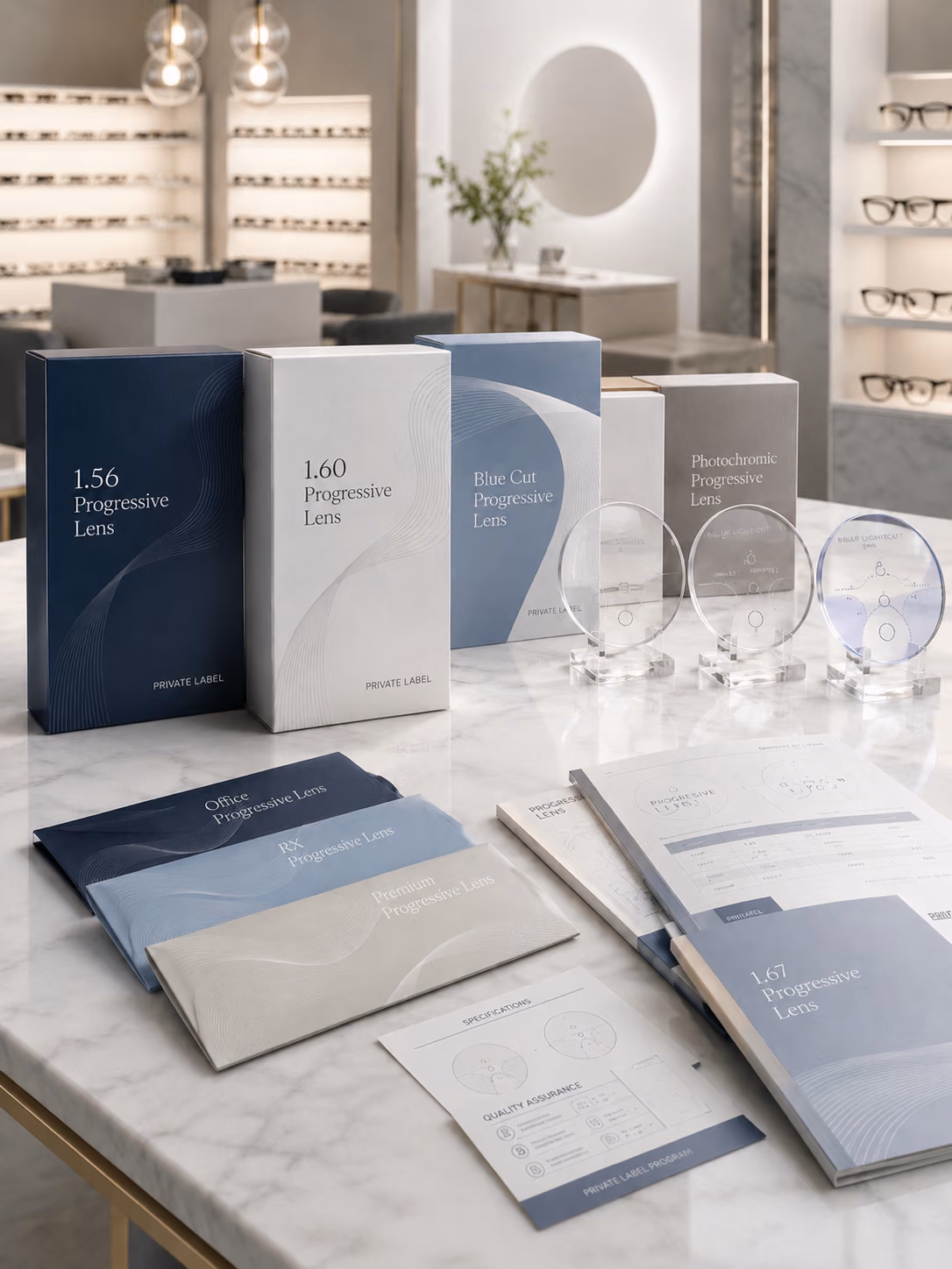 Blue cut progressive lens options for optical retail chains